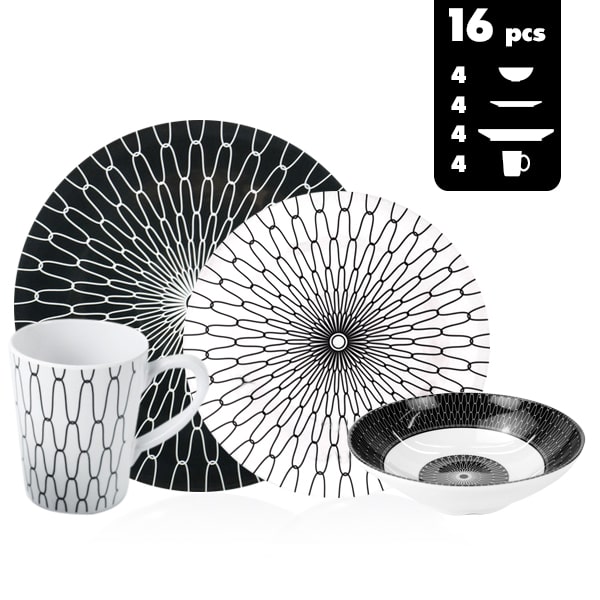 Lot de vaisselle Mlamine BLACK WHITE