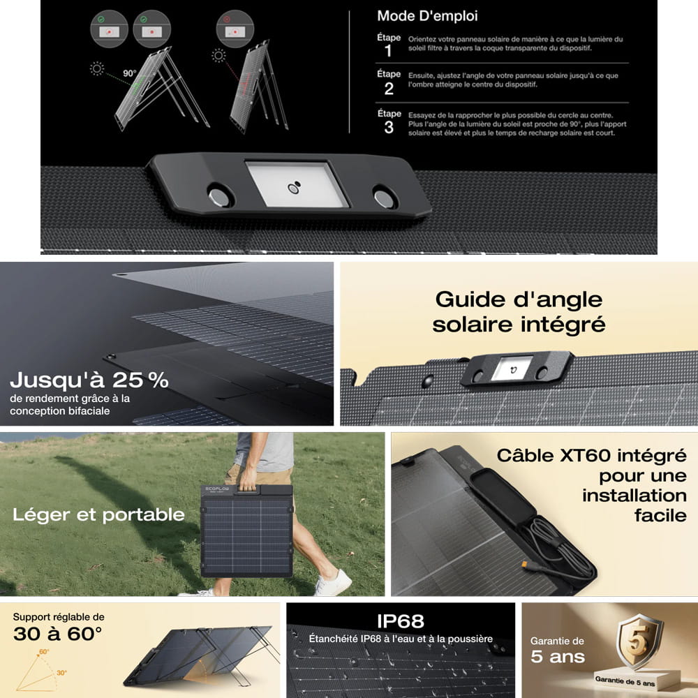 Panneau solaire portable bifaciale 110W Lightweight ECOFLOW