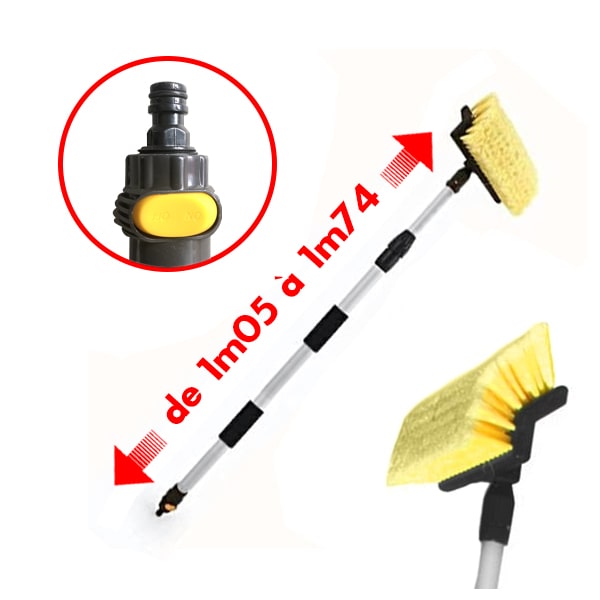 Brosse Lavage Voiture Télescopique 48-165 Cm - Avec Raccord Eau 1/2" - Poils Doux, Manche Aluminium - Pour Voiture, Camping-car, Vitres - 3