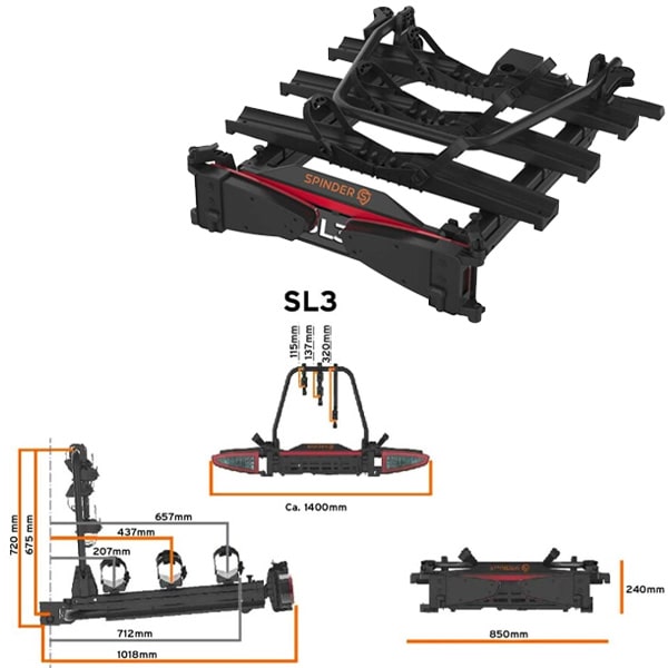 Porte-vlos pour attelage SPINDER SL3 coulissant portes battantes fourgon