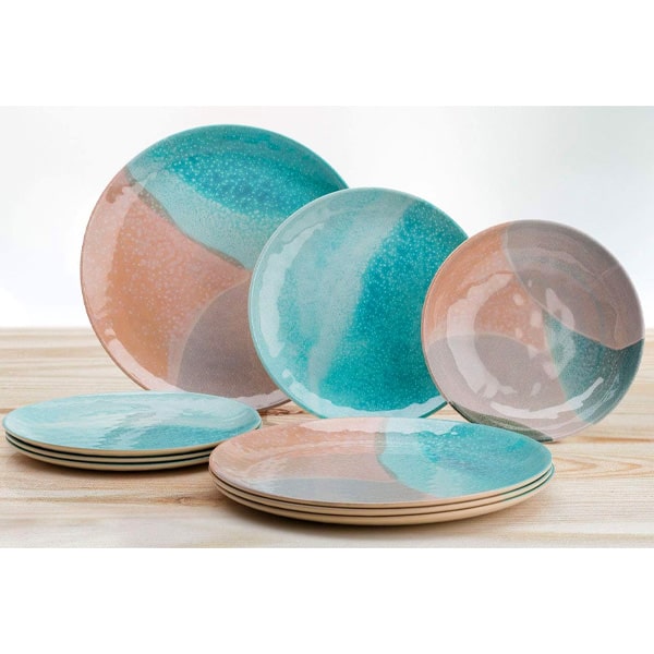 Vaisselle En Mélamine Pour 2 Personnes – 6 Pièces, Bleu Turquoise – Résistante, Lavable Au Lave-vaisselle – Idéale Camping, Pique-nique