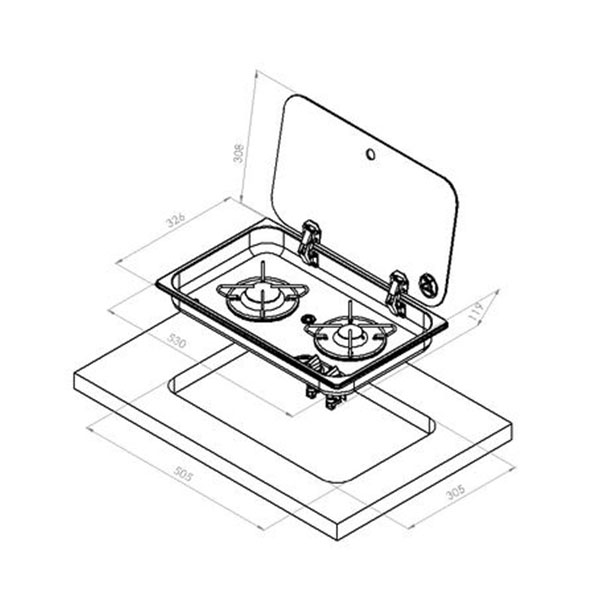 Rchaud 2 feux CARBEST 530x326mm