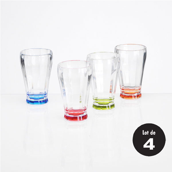 Lot de 4 verres 22cl acryliques multicolores