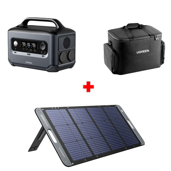 Station électrique portable 600W + Panneau solaire 100W + Sacoche