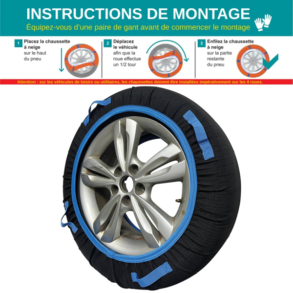 Chaussette neige textile anti dérapant pour voiture L