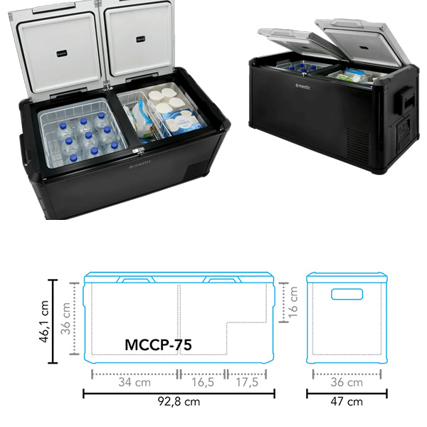 Glacire 75L  compression Dual Zone 12/24V et 230V MESTIC MCCP-75 AC/DC