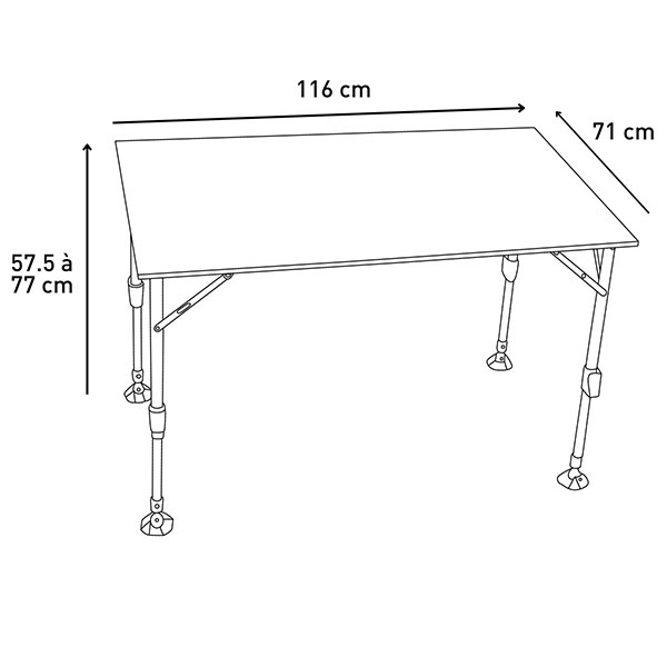 Table camping ultra lgre nid d'abeille Trigano 116x71cm 