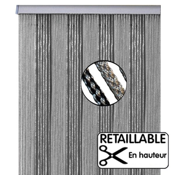 Rideau de porte 60 x 190 cm Noir et gris