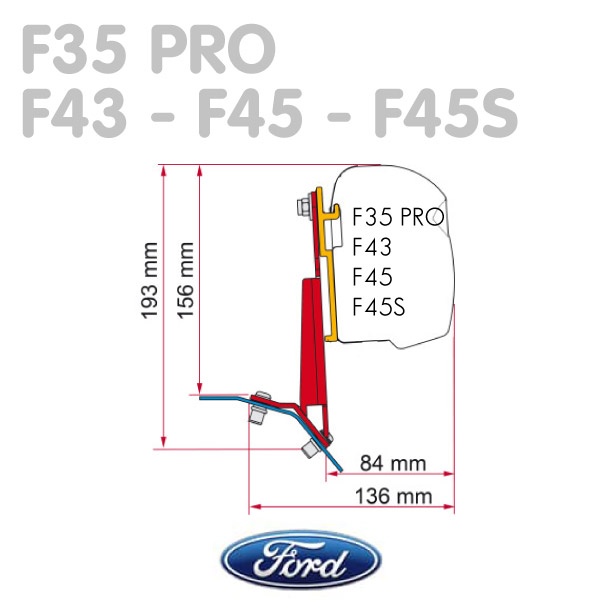 Adaptateur store Fiamma F35 F43 F45 FORD CUSTOM LIFT ROOF