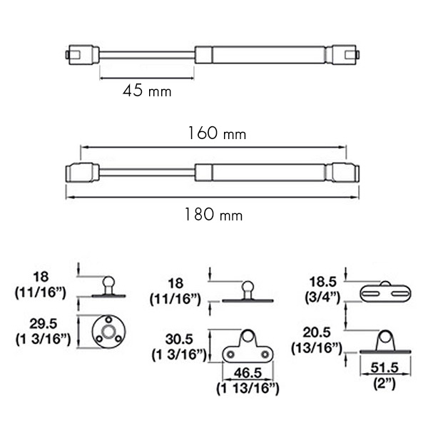 Compas vrin  gaz 160 mm pour porte de placard