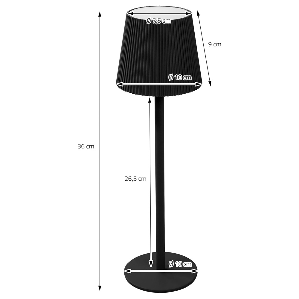 Lampe de table LED tactile noire 36cm USB 