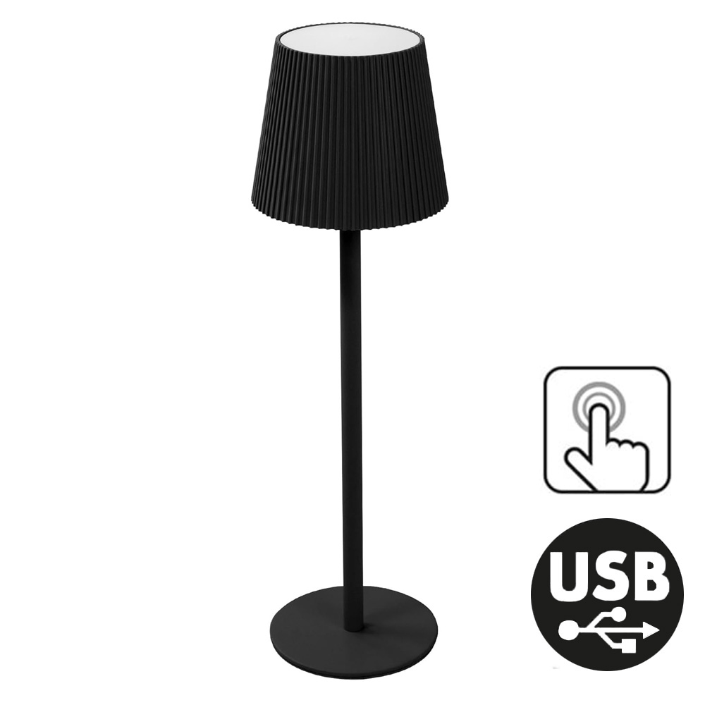 Lampe de table LED tactile noire 36cm USB 