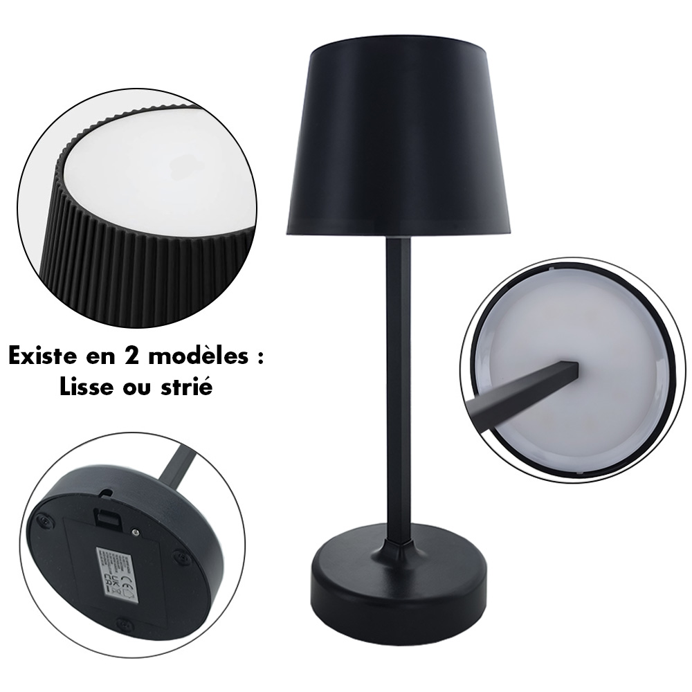 Lampe de table LED tactile noire 26cm