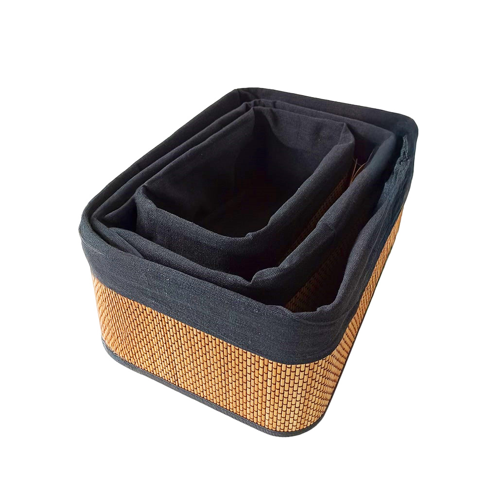 Lot de 3 paniers en bambou avec housses d�tachables