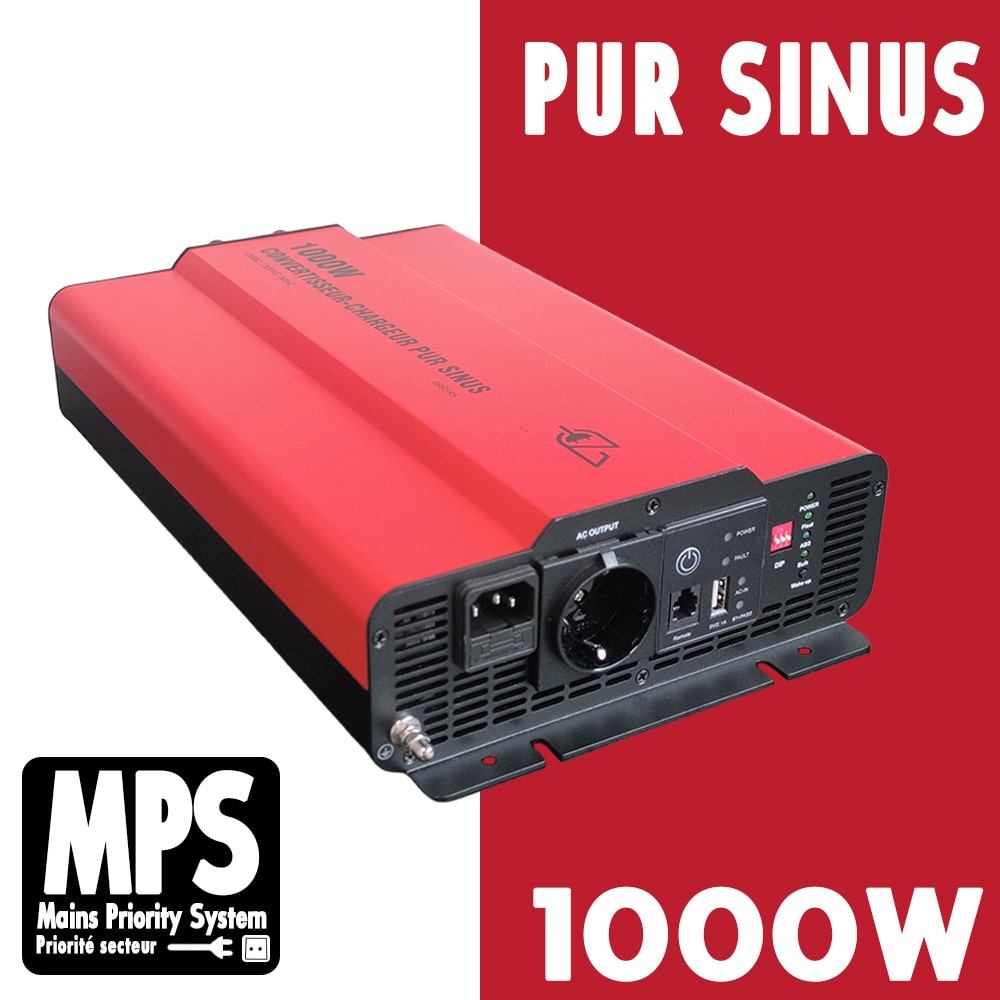 Chargeur convertisseur 1000W Pur Sinus 12V/230V avec MPS EZA