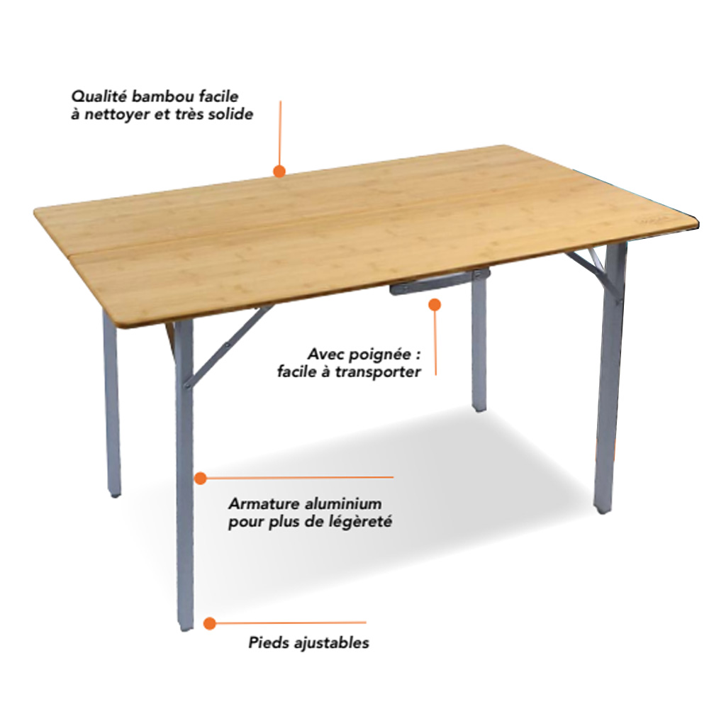 Table de camping Bambou pliable Soplair pliable 100X72