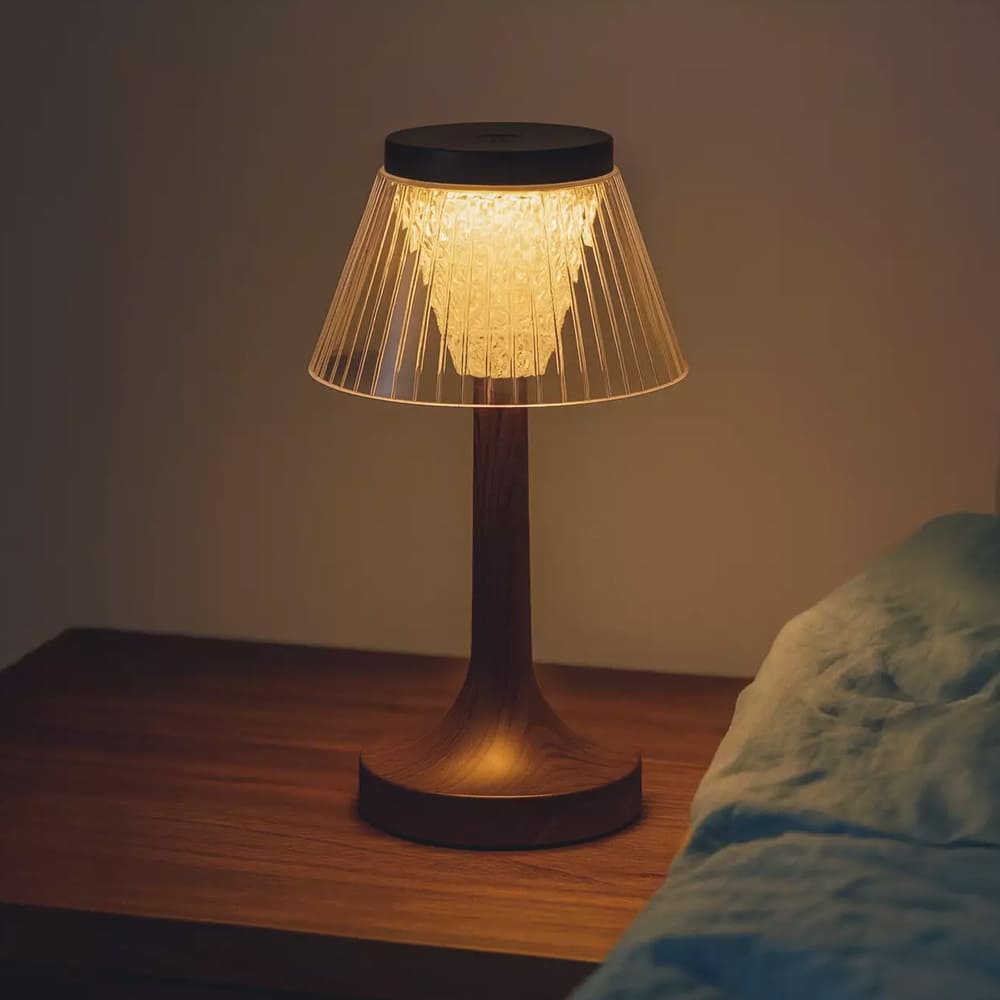 Lampe de table LED aspect bois rechargeable