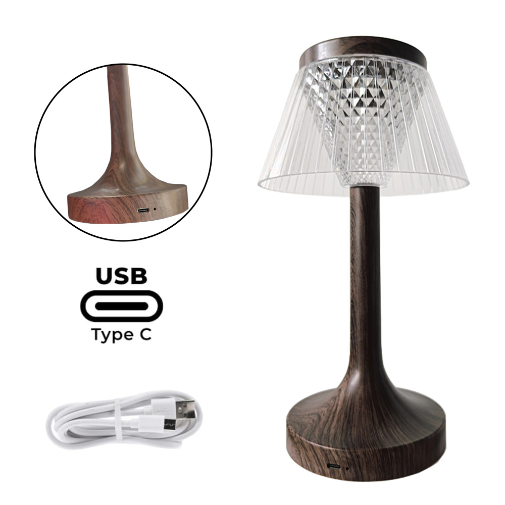 Lampe de table LED aspect bois rechargeable