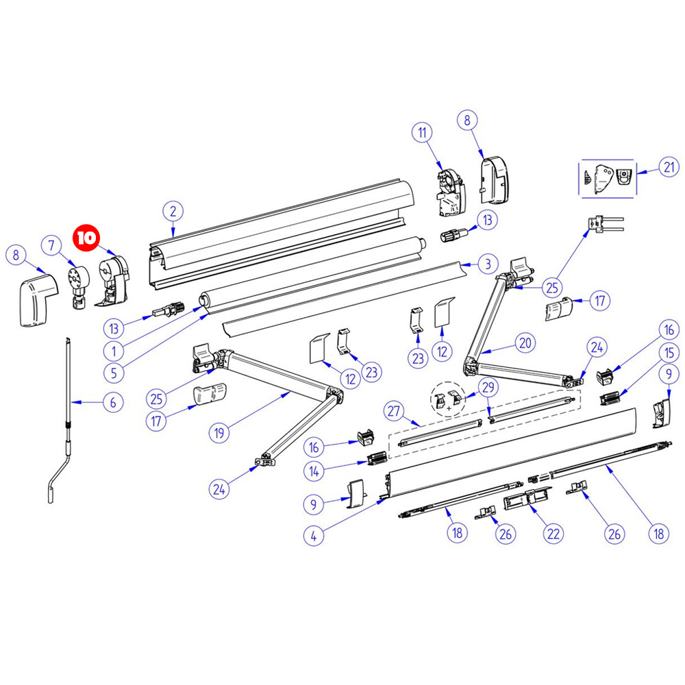 Embout de store gauche avec mcanisme pour store THULE 5200