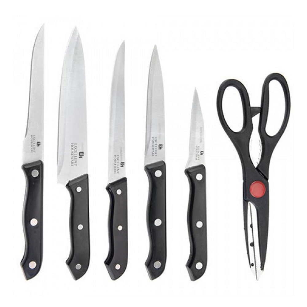 Set de 5 couteaux + ciseaux avec support en bois - 7 pi�ces