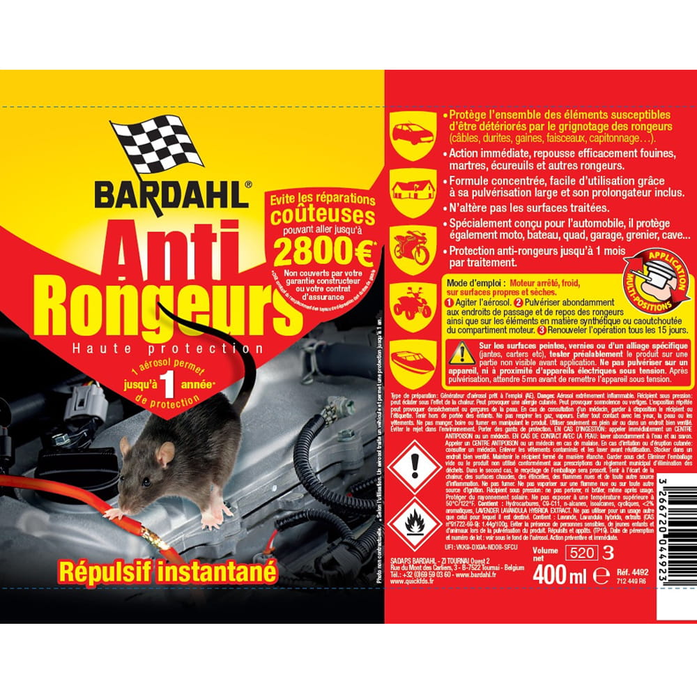 Anti-rongeurs r�pulsif BARDAHL 400 ml + 100 ml offerts