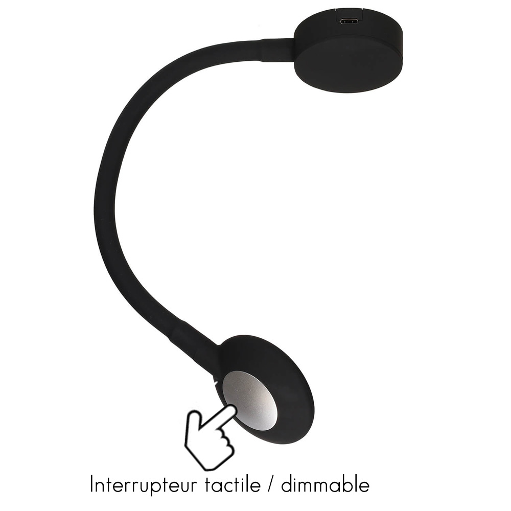 Spot LED noir Verona 10-30V 2W USB-C 