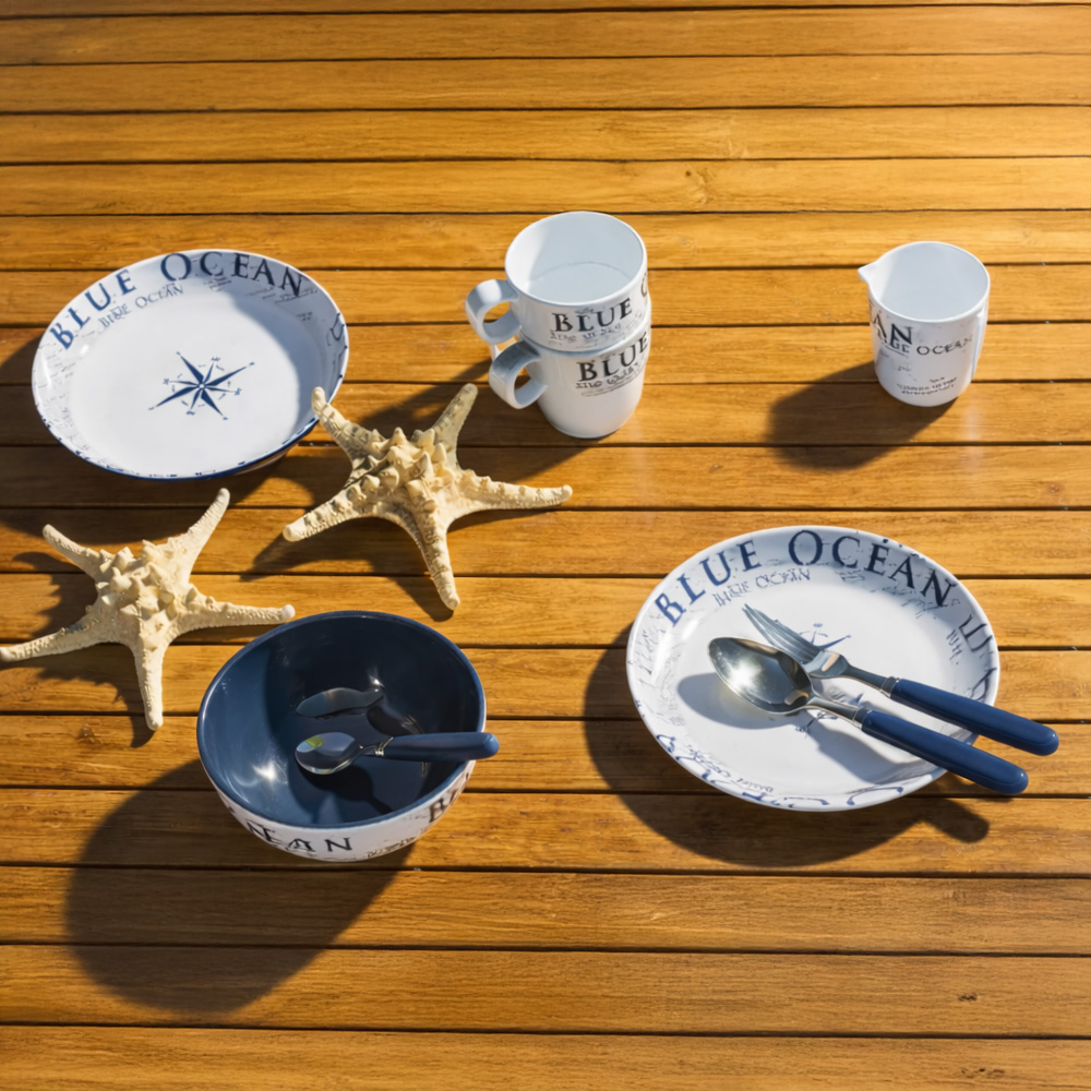 Lot de vaisselle Brunner 8 pi�ces Blue Ocean m�lamine T�te-�-T�te