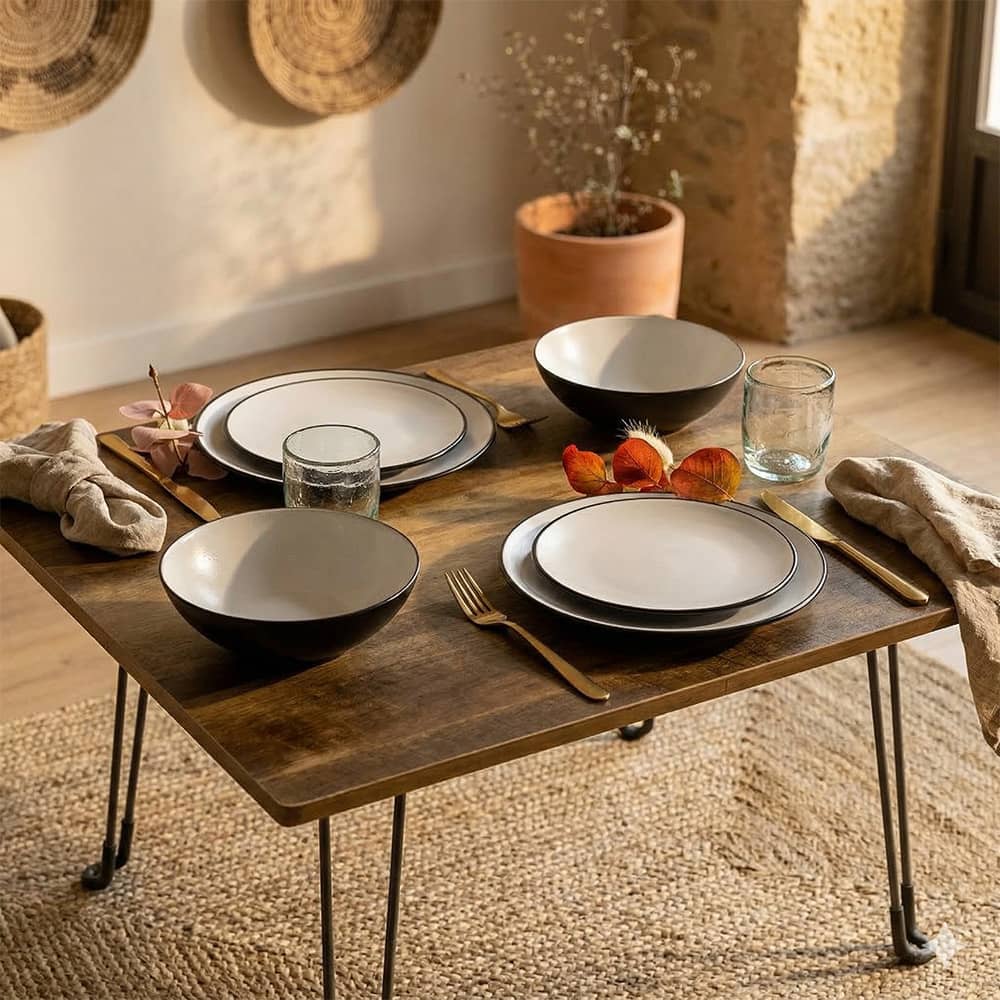 Lot vaisselle m�lamine Fjord 6 pi�ces noir et blanc t�te-�-t�te