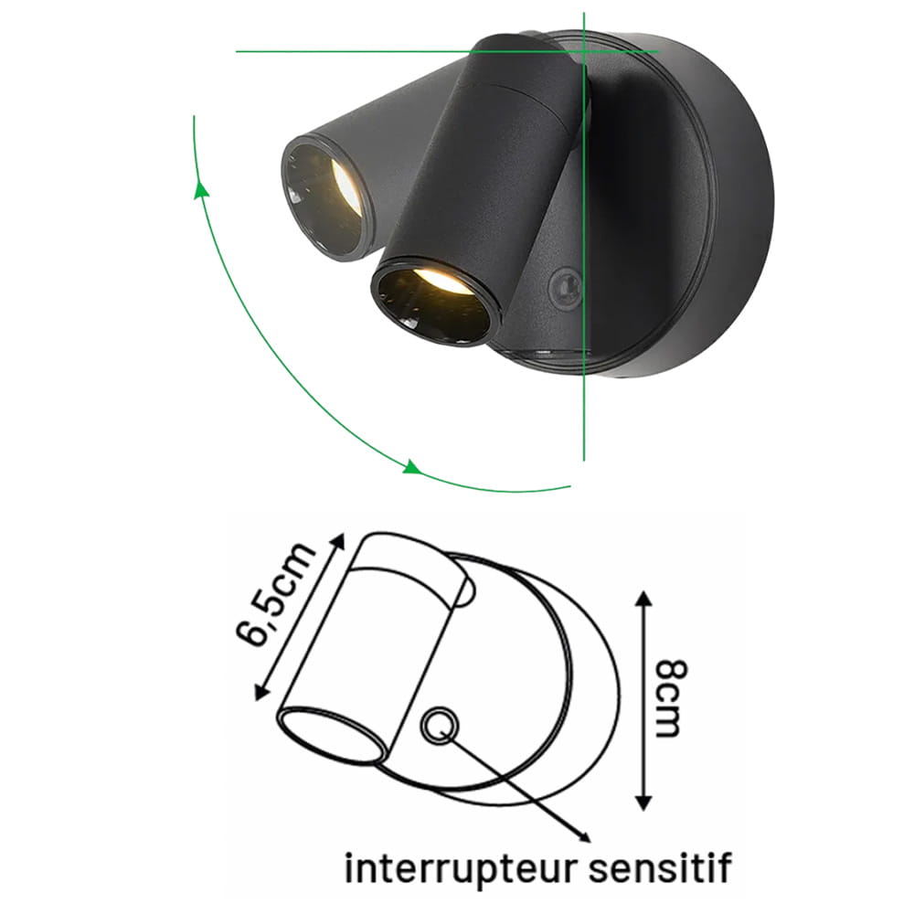 Applique Spot 1 LED Noli rechargeable 70LM 1.2W avec interrupteur