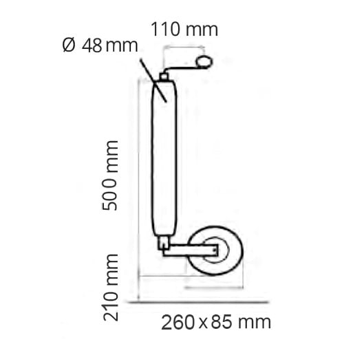 Roue jockey 48 mm roue gonflable diam 260 mm