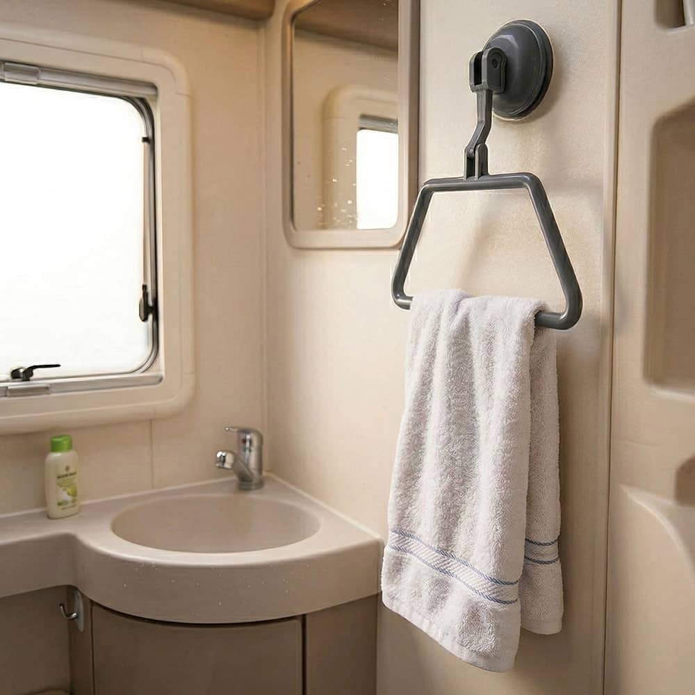 Porte-serviette gris � ventouse pour camping-car caravane