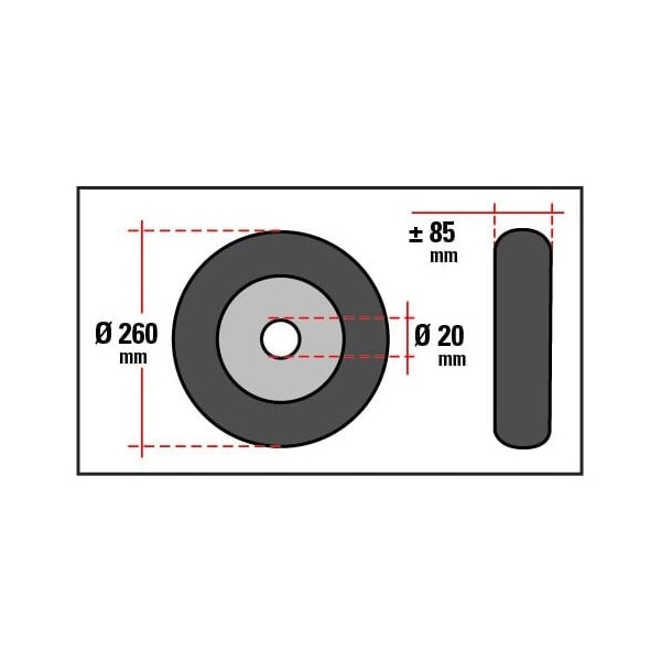 Roue jockey gonflable fût diamètre 60mm pneu 260 Caravane Remorque