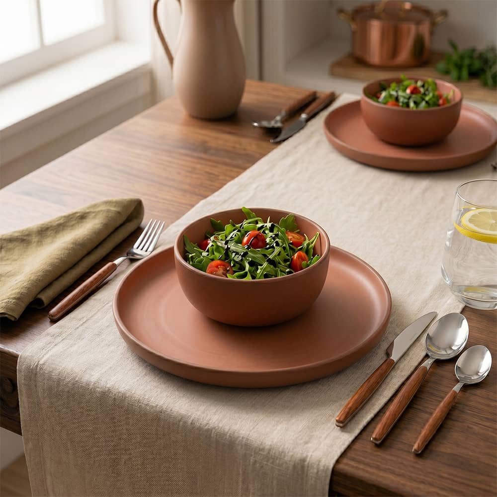 Lot vaisselle Malm� 6 pi�ces terracotta t�te-�-t�te