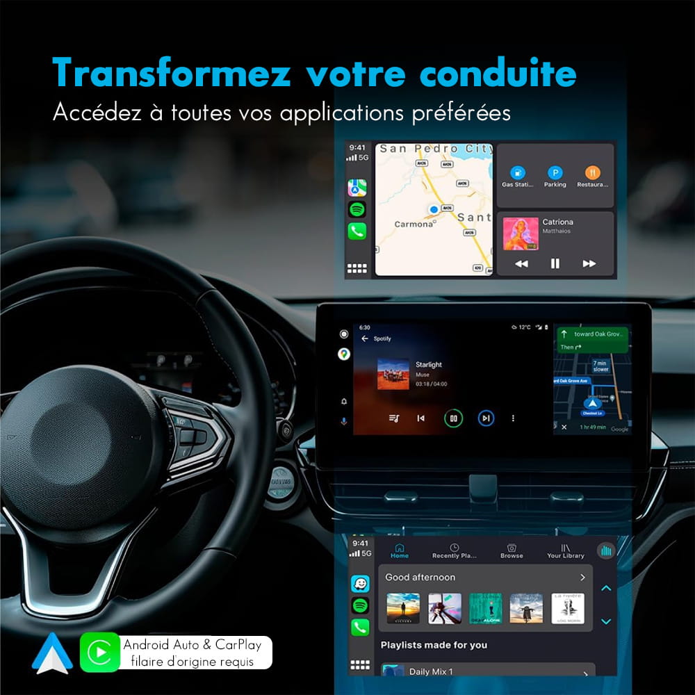 Adaptateur sans fil AutoSky pour Apple CarPlay et Android Auto