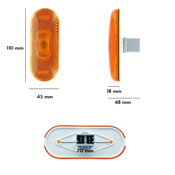 Feu de gabarit latral Jokon orange 110x18x45 mm