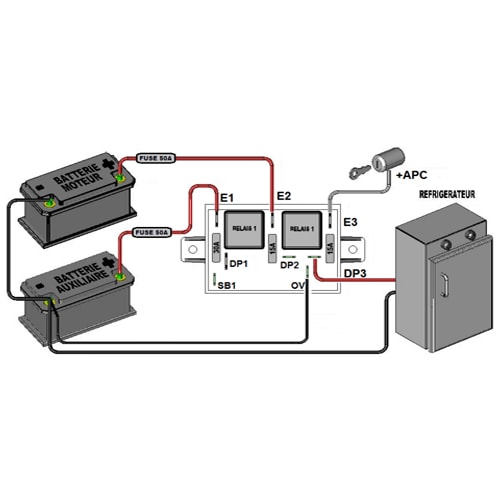 Coupleur sparateur de batteries avec relais frigo