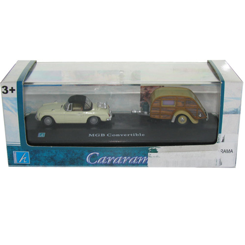 jouet de collection Cararama MGB avec caravane