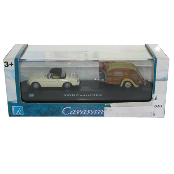 jouet de collection Cararama MGB avec caravane
