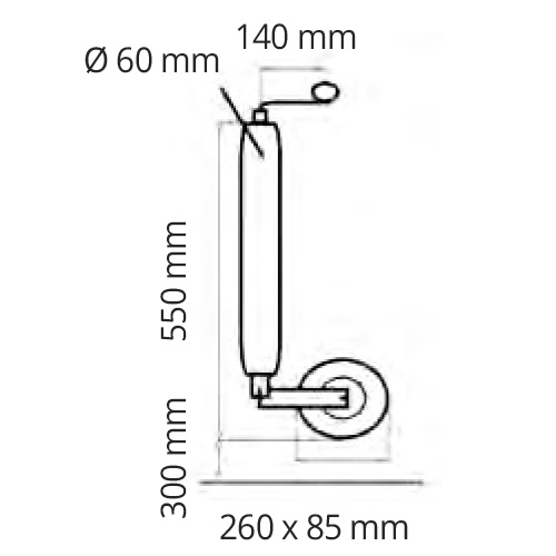 Roue jockey gonflable fût diamètre 60mm pneu 260 Caravane Remorque