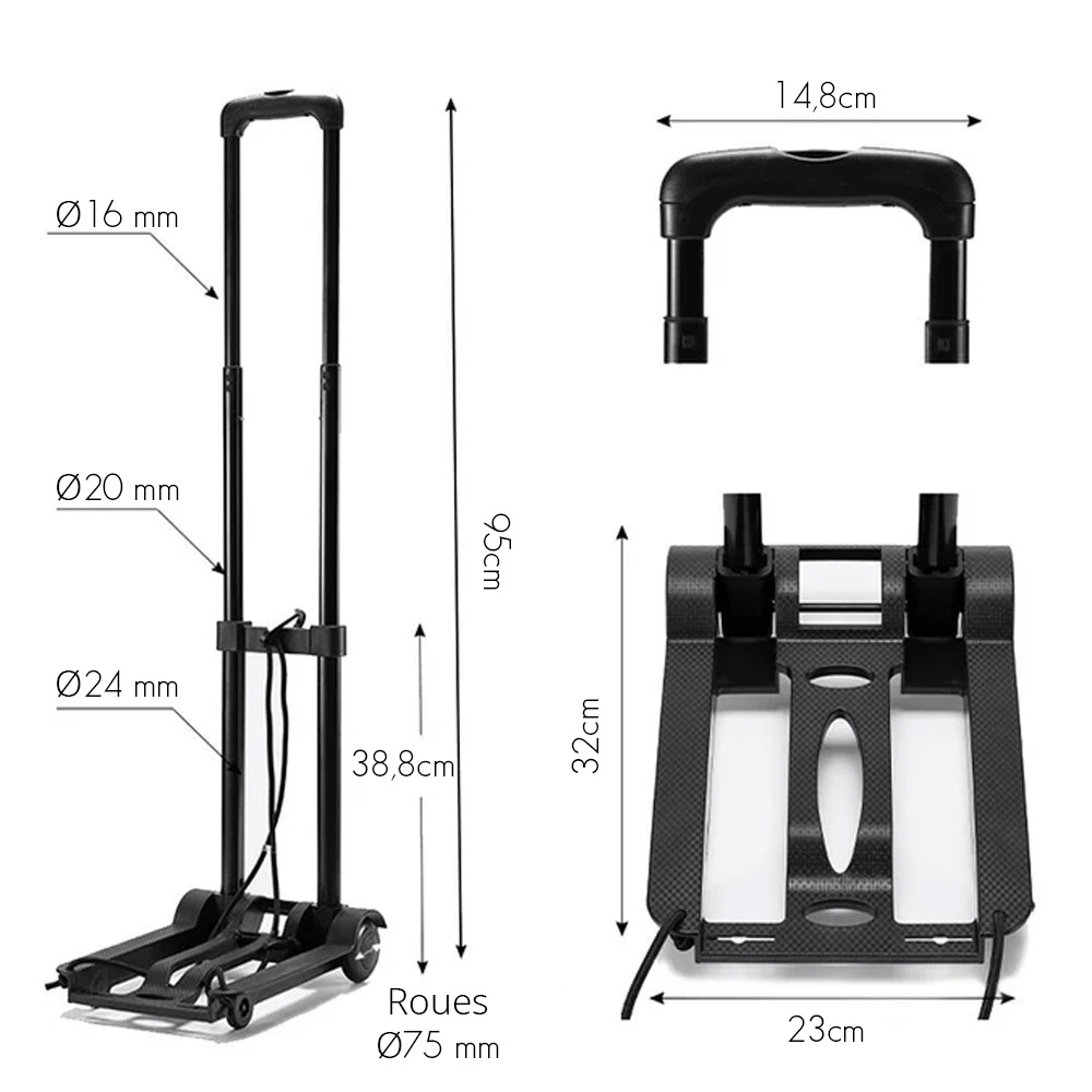 Chariot  main  roulettes pliable charge max 30kg