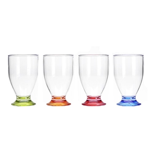 Lot de 4 verres acryliques 17cl embase colore