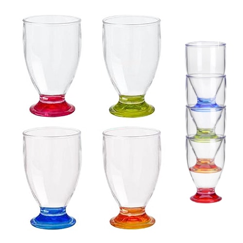 Lot de 4 verres acryliques 17cl embase colore