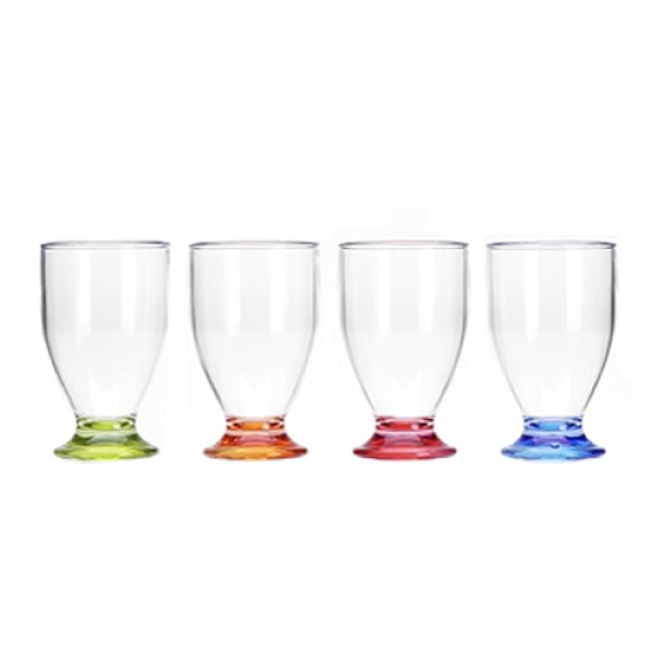 Lot de 4 verres acryliques 17cl embase colore