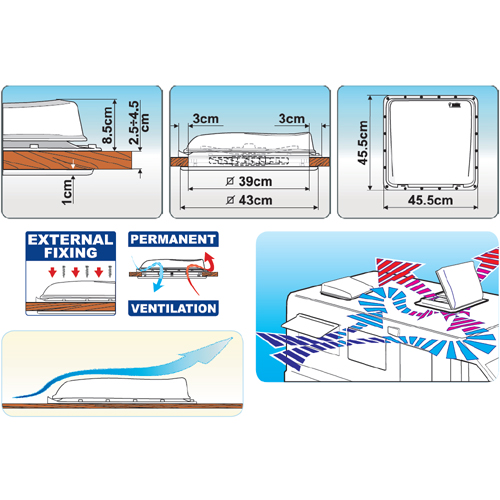 Vent Crystal FIAMMA - lanterneau de toit 40x40 cm dôme transparent pour  van, fourgon & camping-car - H2R Equipements