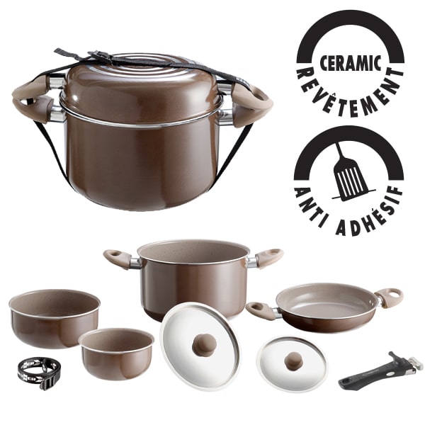 avis sur Popote alu ceramic Chocolate 20cm 7+1 pices