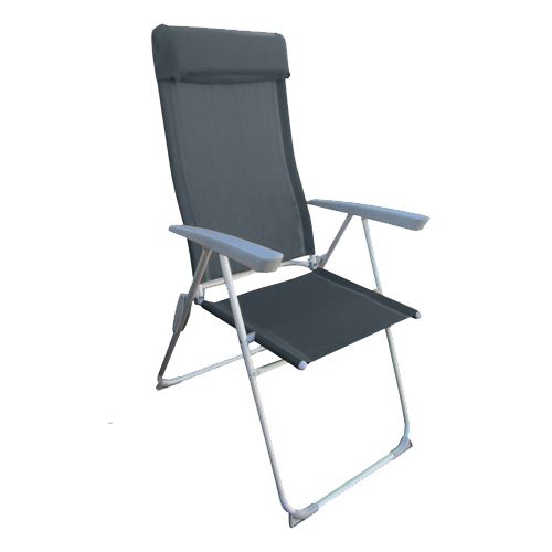 Fauteuil De Camping Pliable Avec Repose-pieds - Dossier Haut Réglable 7 Positions - Poids Max 120 Kg - Anthracite
