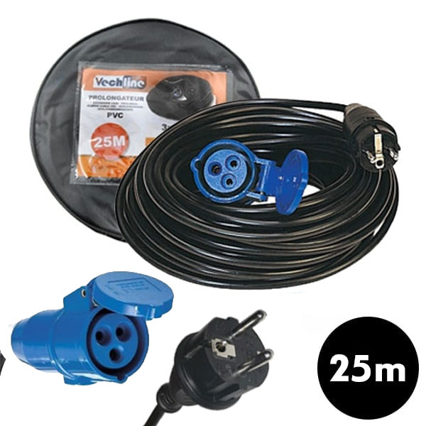 Prolongateur 25 m - 230V FR male et P17 femelle