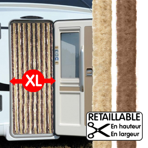 Rideau de porte chenilles coloris gris/blanc pour caravane et camping-car