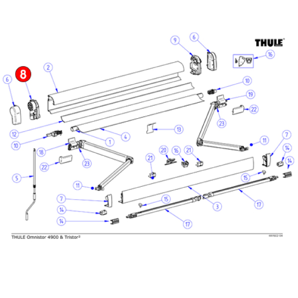 Embout gauche de store 4900 THULE Blanc AVEC mcanisme