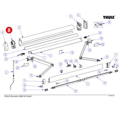 Embout gauche de store 4900 THULE Blanc AVEC mcanisme